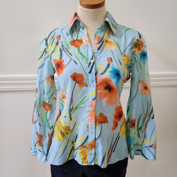 Alice+Olivia Floral shirt long or 3/4 sleeve collare Neck - Picture 3 of 13